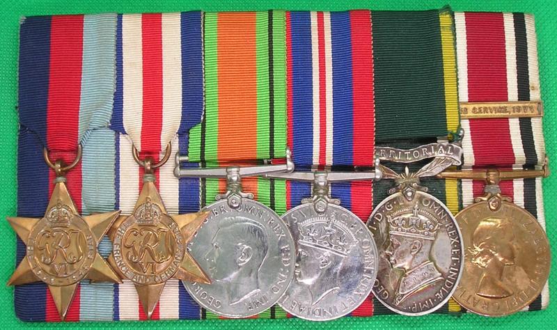 WW2 TERRITORIAL GROUP WITH EIIR SPECIAL CONSTABULARY & BAR, 2nd DEVON REGIMENT, WOUNDED N.W.EUROPE 13-8-1944