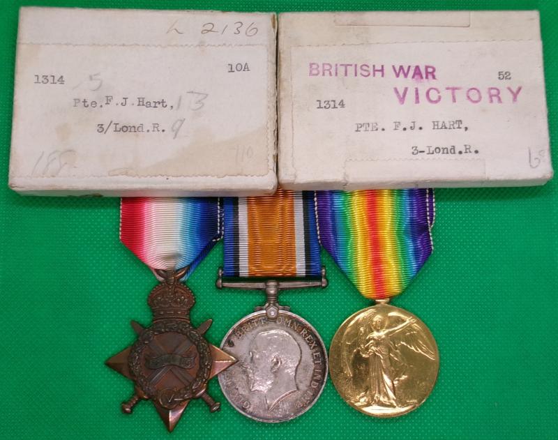 MINT BOXED 1914-15 TRIO, 3rd LONDON REGIMENT FROM HOLLOWAY, WOUNDED 1916