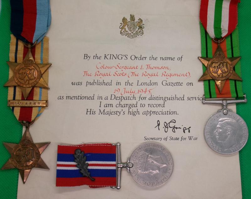 WW2 M.I.D GROUP WITH ORIGINAL CERTIFICATE, C-SGT, ROYAL SCOTS, M.I.D ITALY 19-7-1945