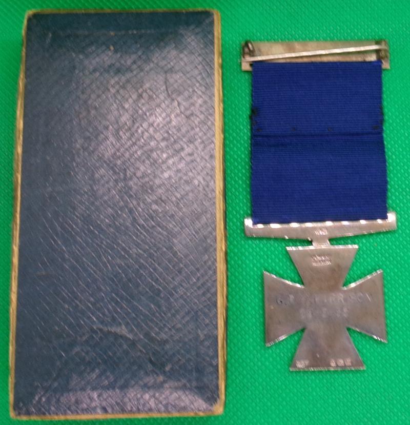 MINT BOXED BOY SCOUT ASSOCIATION SILVER CROSS FOR GALLANTRY, TROOP LEADER G.R.V HARRISON, LLANRWST 1935