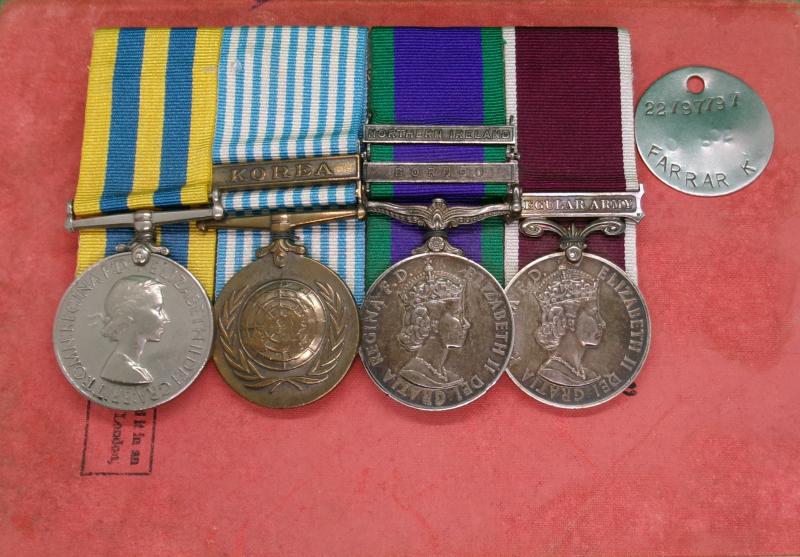 KOREA PAIR, 2 BAR GSM & LS&GC, D.W.R & RE, WOUNDED AT THE BATTLE OF THE HOOK MAY 1953, WITH ORIGINAL DOG TAGS & DOCUMENTS