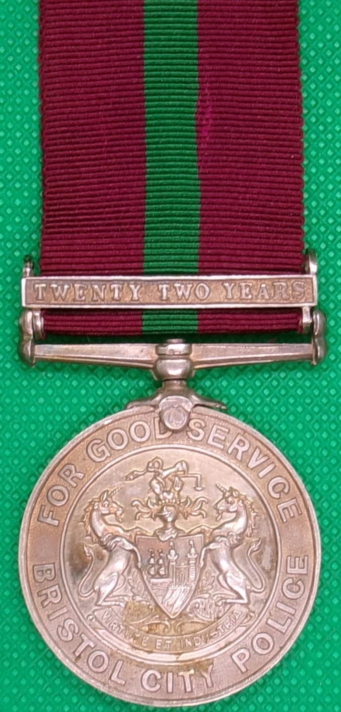 BRISTOL CITY POLICE LONG SERVICE MEDAL WITH 22 YEAR BAR